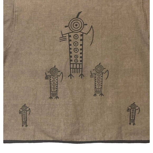 Venus Imports shacket top hieroglyphics large white buttons Nepal brown black - Picture 8 of 16
